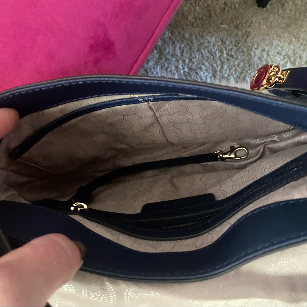 Michael Kors Dark Blue Hamilton Crossbody Bag with Gold Details - Picture 14 of 16